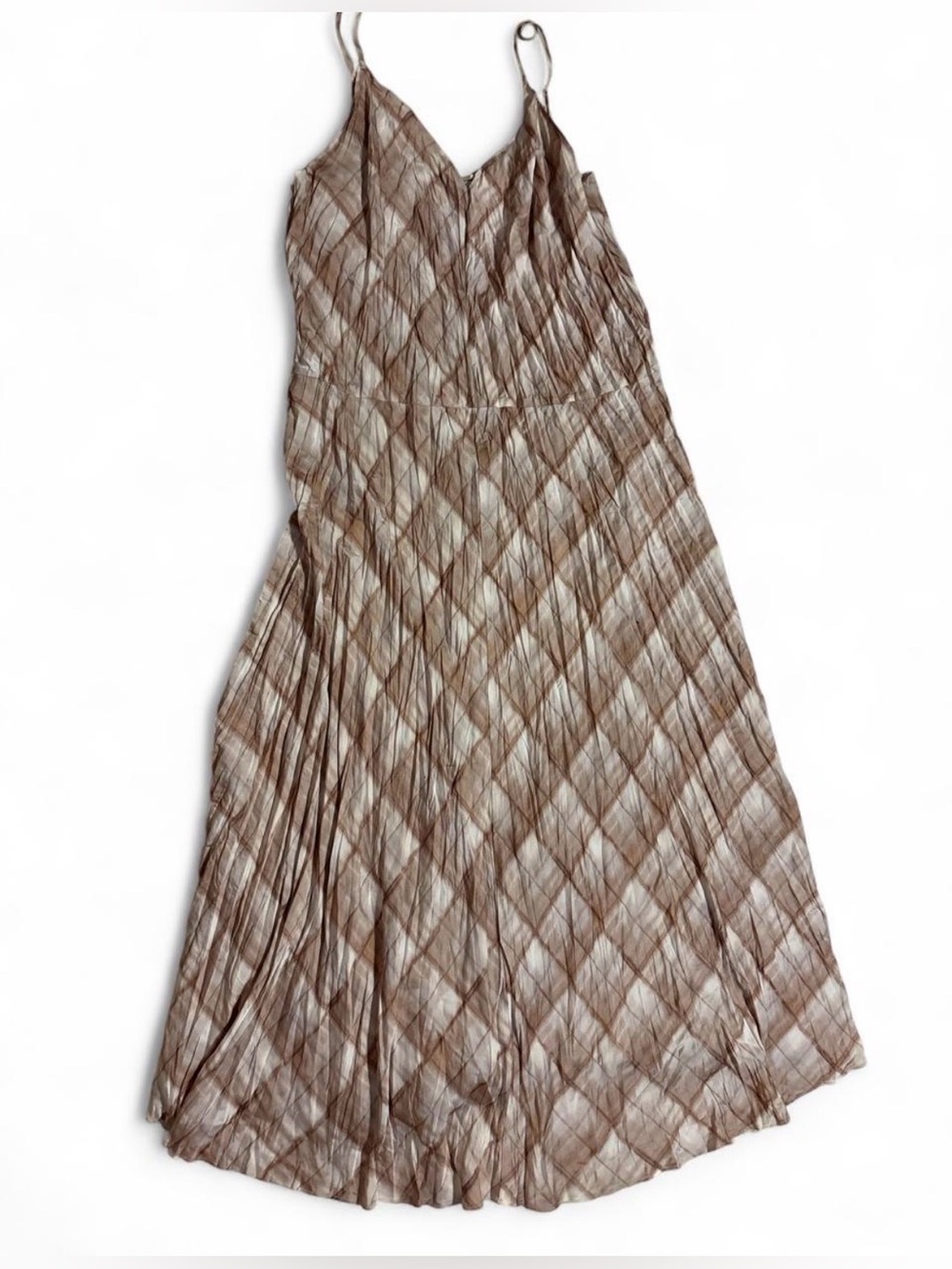 Vince Neutral Brown Diamond-Check Maxi Slip Dress